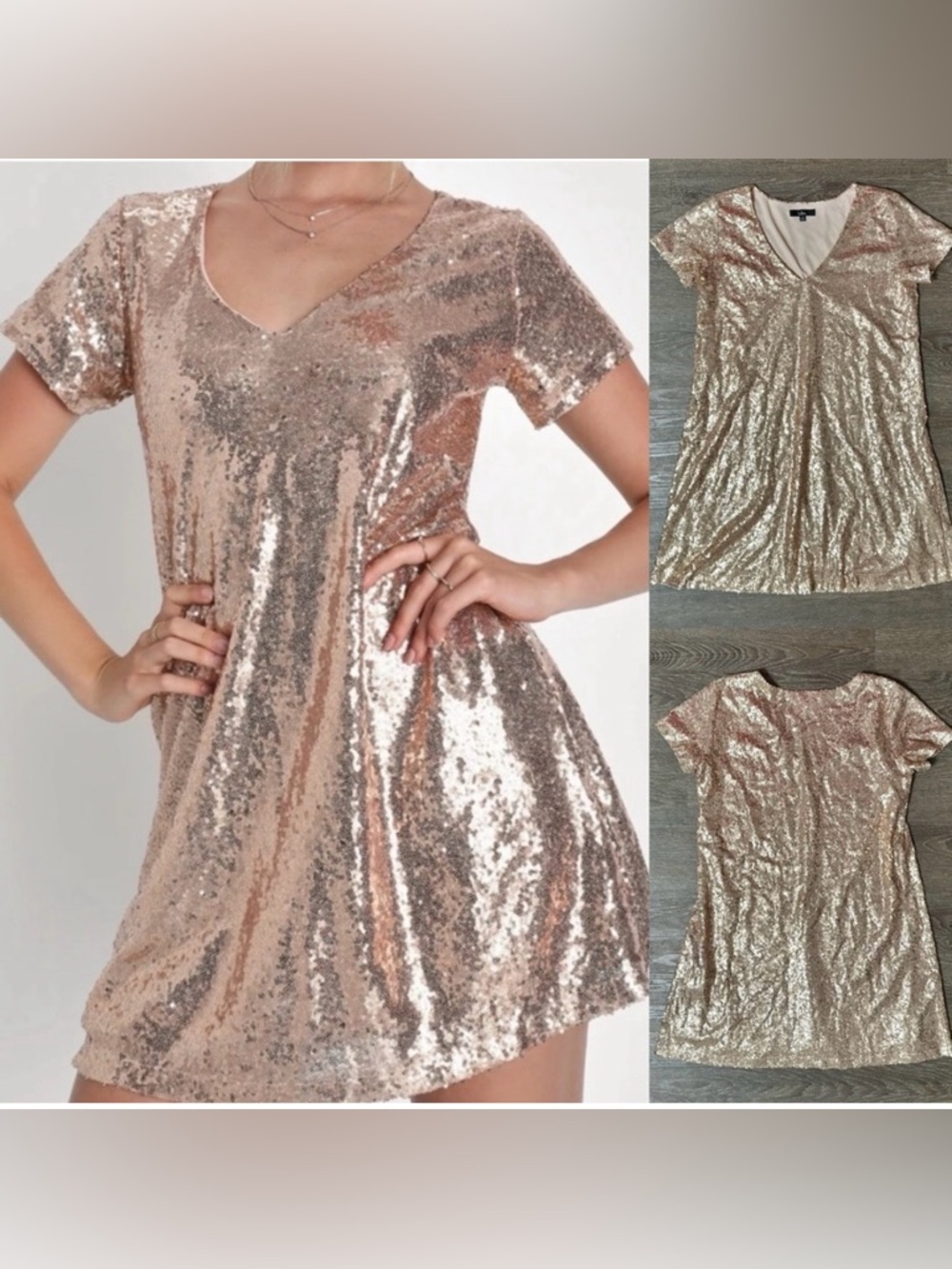 Lulus Light Rose Gold Sequin Shift
Dress Size Large L EUC